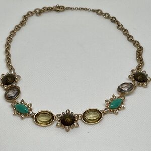 3/$20 Gold Tone Statement Necklace Multi-Color Glass Stones